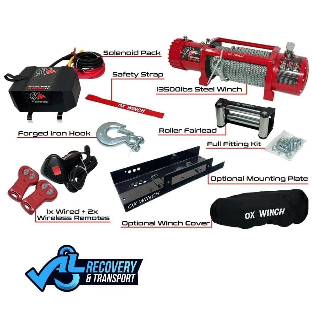13,500lb Wireless Recovery Winch | Steel Rope Recovery Winch Ireland 7 13500lb 12v STEEL ROPE BLACK WIRELESS RECOVERY 4x4 4 1