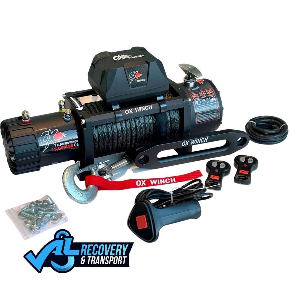 ELECTRIC WINCH 12v 13500lbs SYNTHETIC CARBON SERIES HEAVY DUTY BLACK 2