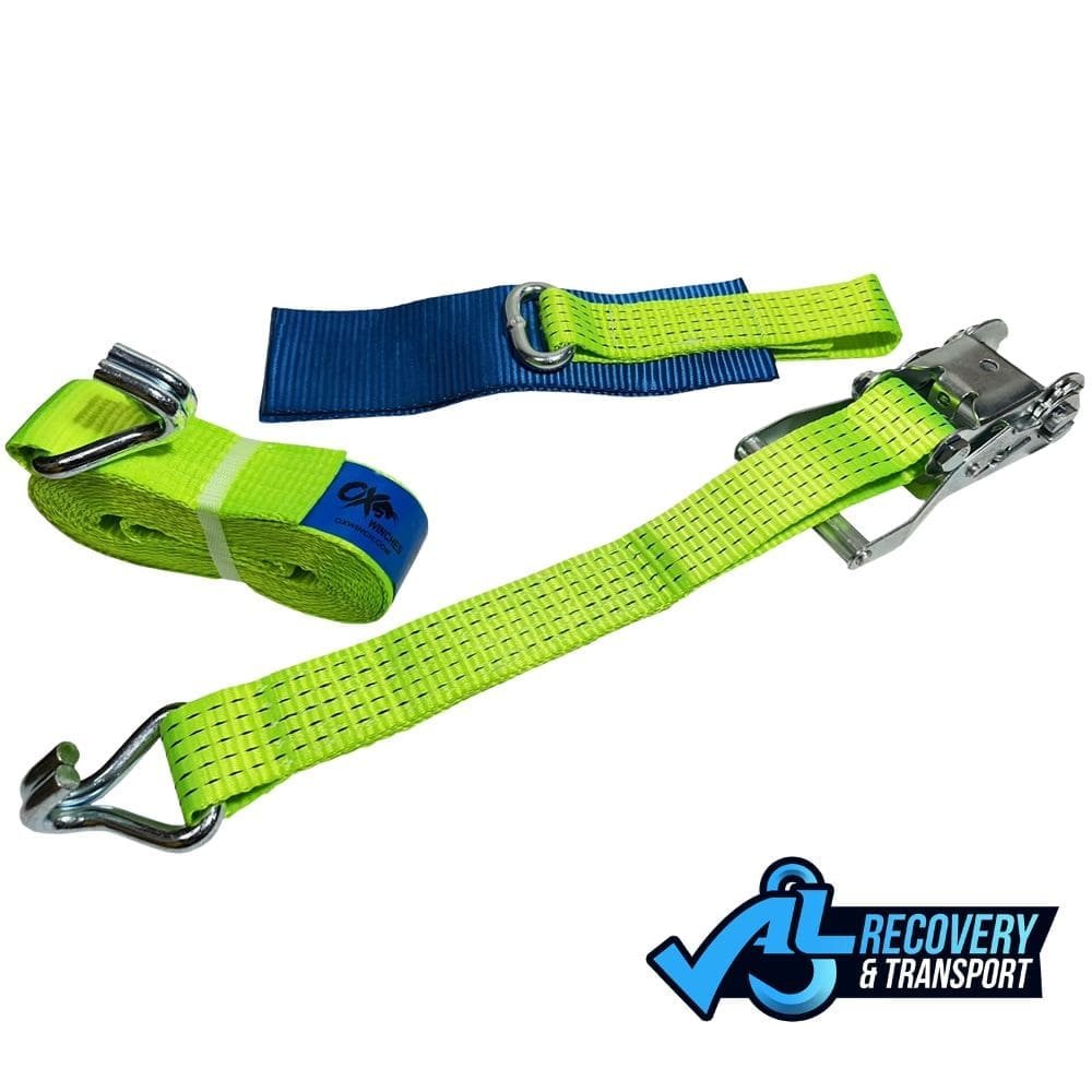 Heavy Duty Recovery Ratchet Straps Hi Viz Green (Set of 4) 4 Heavy Duty Recovery Ratchet Straps Hi Viz Green - Set of 4