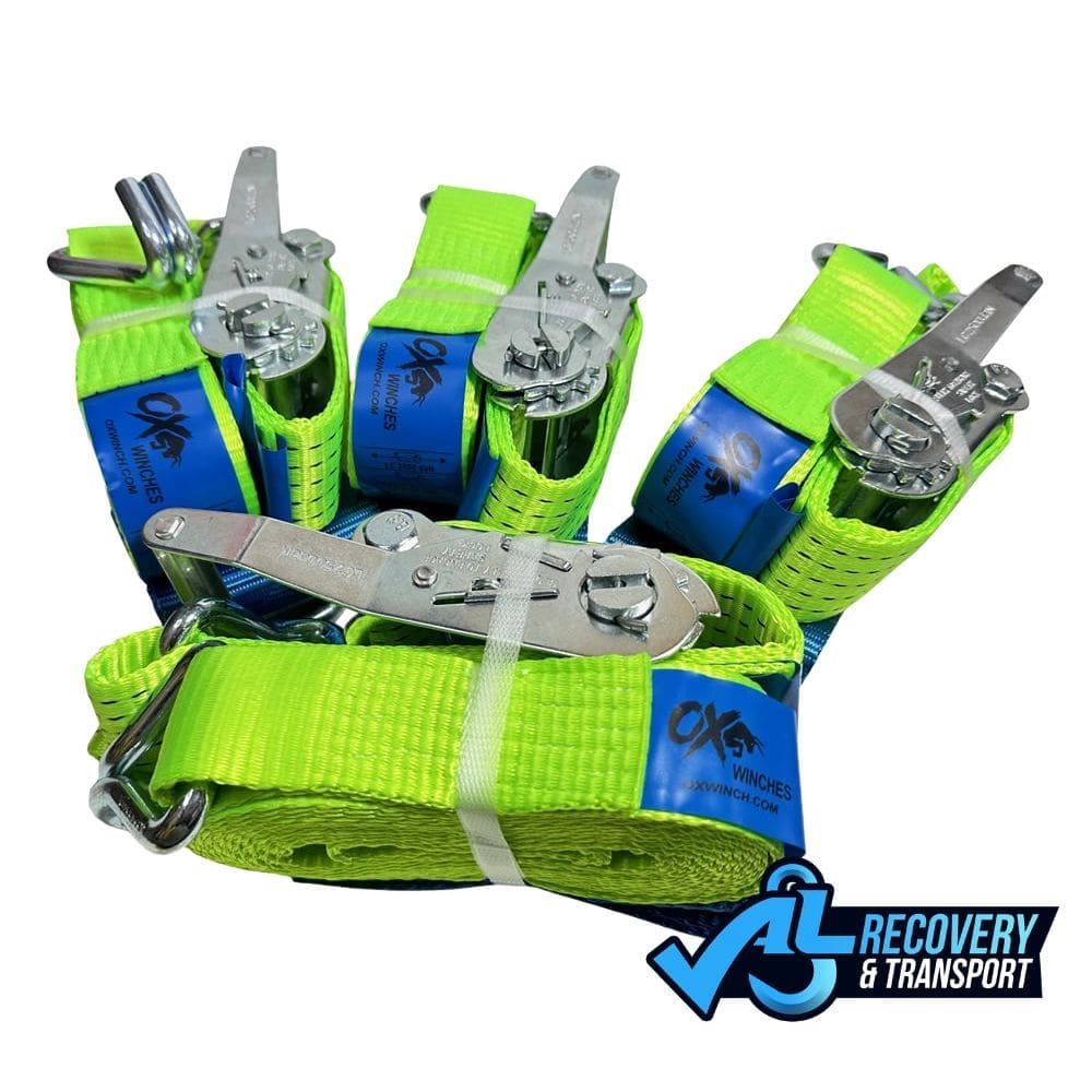 Heavy Duty Recovery Ratchet Straps Hi Viz Green (Set of 4) 3 Heavy Duty Recovery Ratchet Straps Hi Viz Green Set of 4 3
