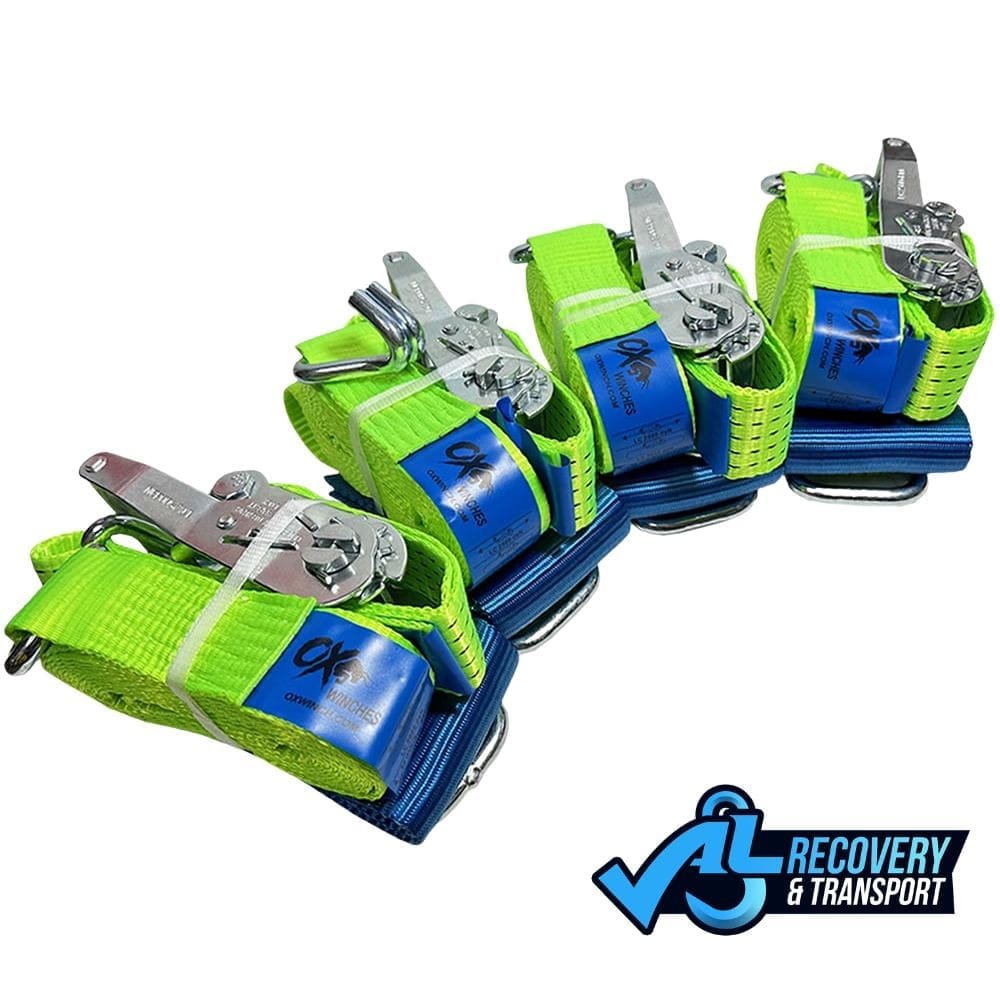 Heavy Duty Recovery Ratchet Straps Hi Viz Green (Set of 4) 1 Hi viz green recovery ratchet straps set of 4