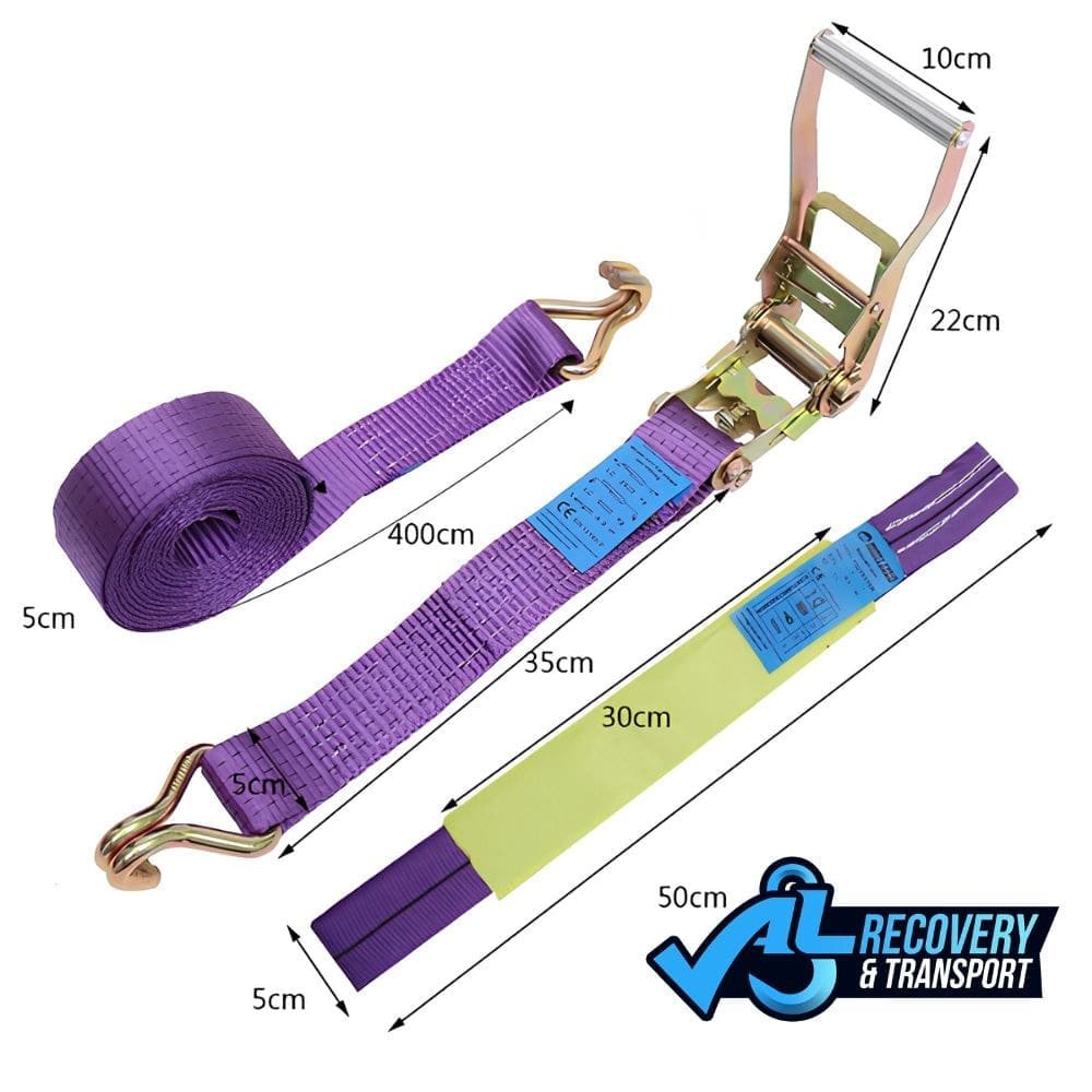 Purple Recovery Ratchet Straps 5000kg Heavy Duty (Set of 4) 2 Purple Recovery Ratchet Straps Set of 4 4